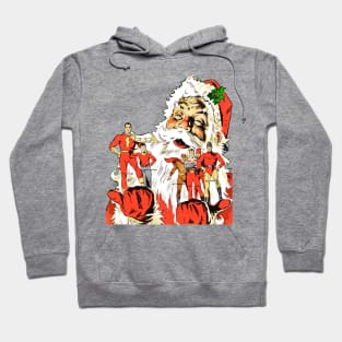 happy santa claus white beard with superheroes comic retro vintage book Hoodie